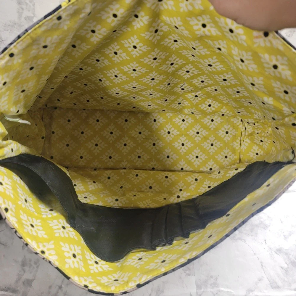 Vera Bradley Messenger Bag Provencal Quilted Cotton Floral Black Yellow Citron